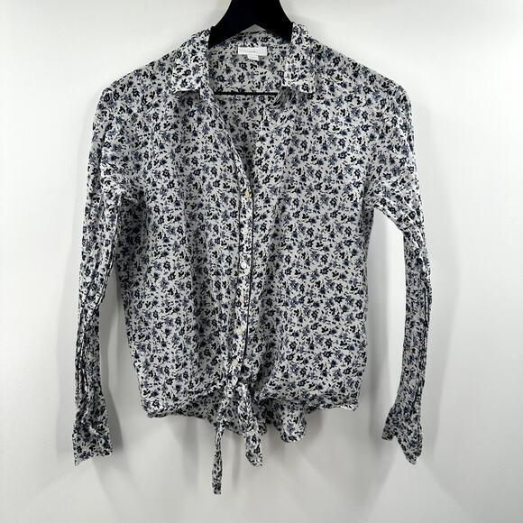 J. Jill Silk Blend Floral Button Up Blouse Front Tie Size Extra Small - Picture 1 of 7